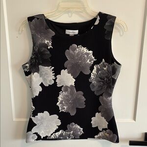 Calvin Klein Black and White Fitted Sleeveless Blouse